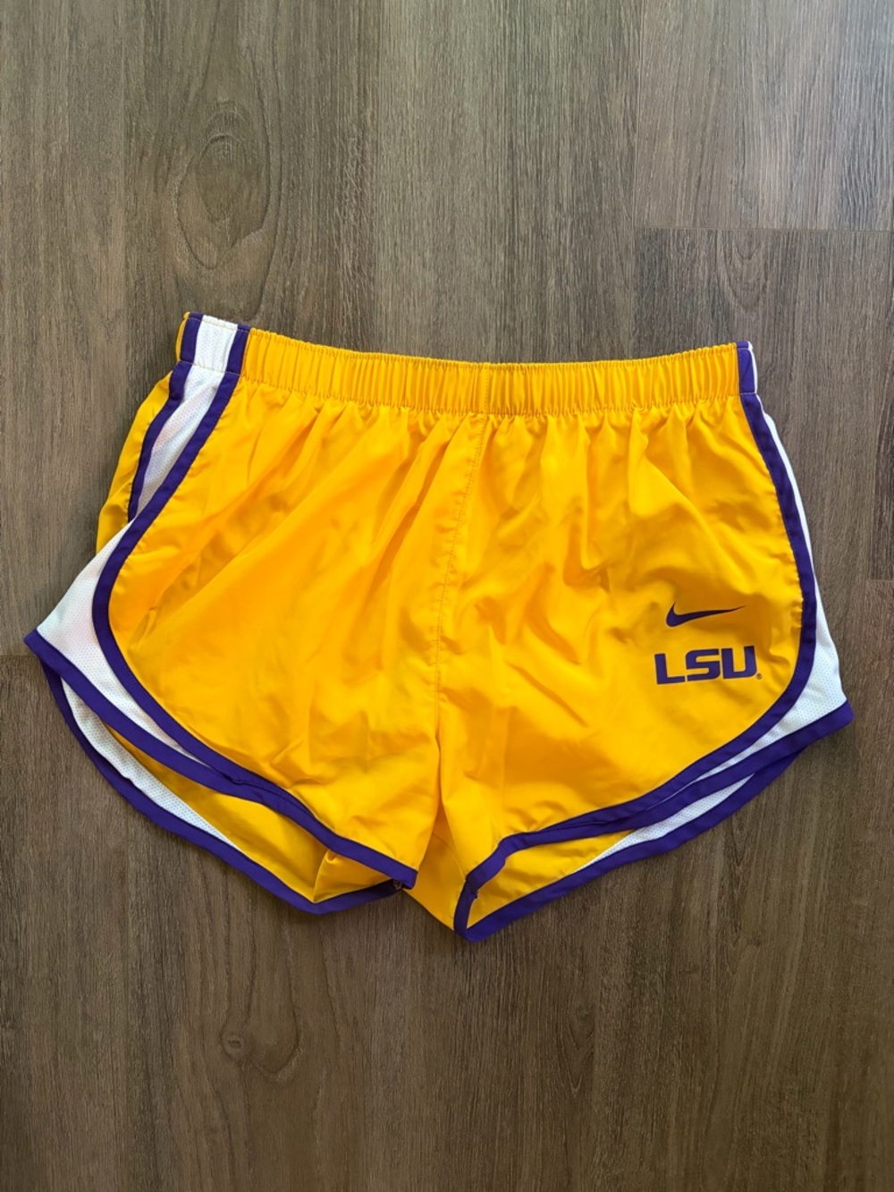 Nike Women's LSU Gold Athletic Shorts with Purple Trim